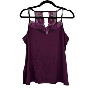 Hanro Purple Lace Trim Cami Tank Top Womens Size L Coquette Luxury Designer